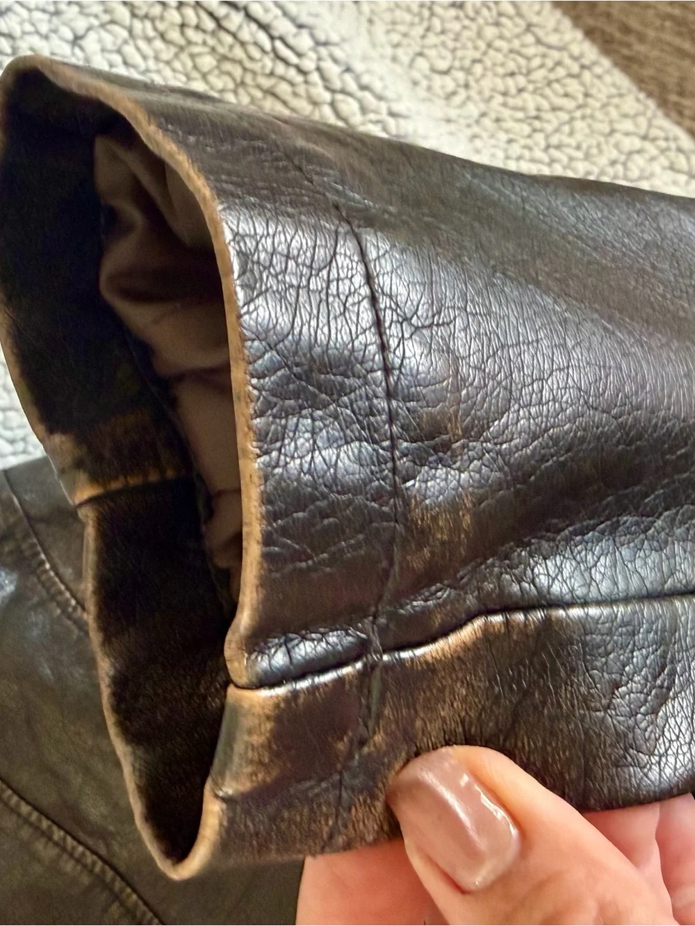 dressbarn Dark Brown Leather Jacket with Faux Fur Shawl Collar - Picture 8 of 11